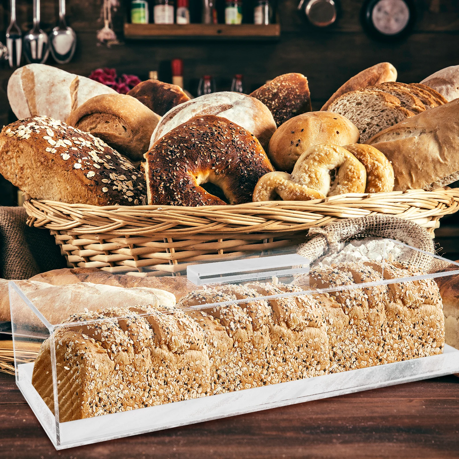 Bandeja con tapa, soporte acrílico Rectangular para pastel, para almacenamiento, exhibición, transporte, contenedor transparente para pastel, repostería y Donuts, 1 Uds.