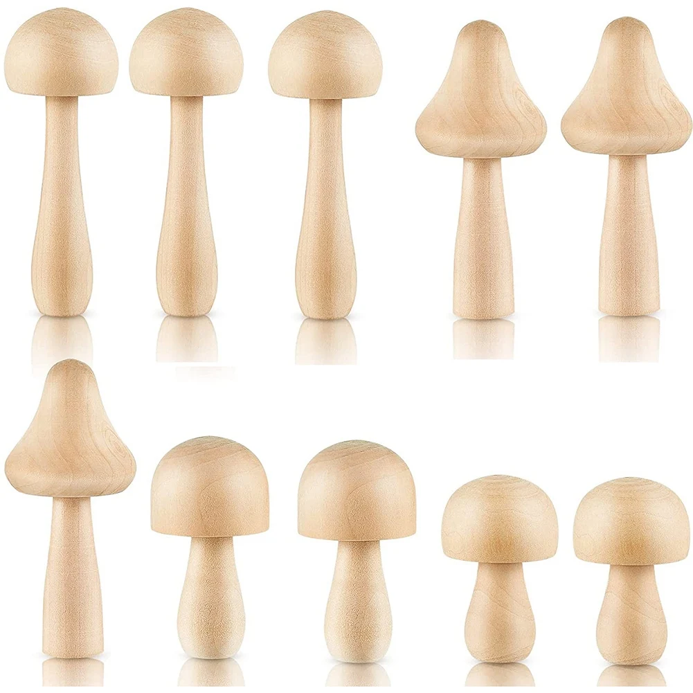 A88M 10 Pieces Big Sizes Unfinished Wooden Mushroom Unpainted Wooden Mushroom for Arts and Crafts Projects Decoration