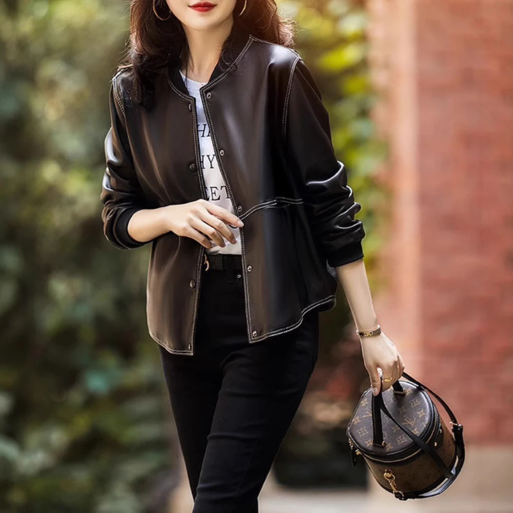 Women's Short Leather Jacket 2024 Autumn New Arrival Plus Size Loose Fit PU Jacket for Baseball Uniform Trendy Outerwear