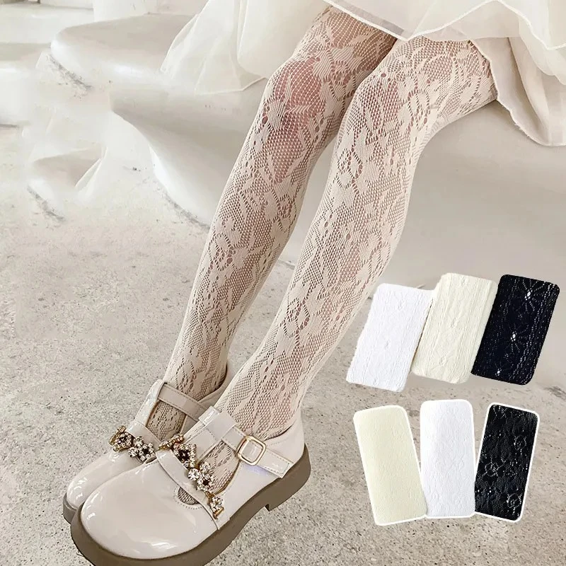 Kinderstrümpfe Rose Lolita Seidenstrumpfhose für Kinder Elastische Netzstrumpfhose Mädchen Ballettstrumpfhose Blume Teenager Bottom Baby Höschen