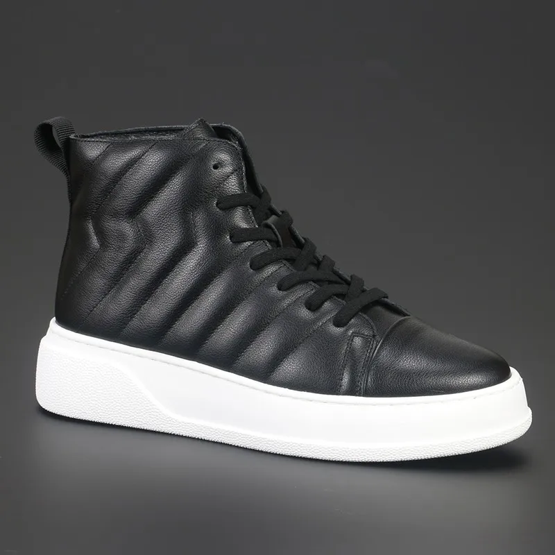 Men's Shoes Cowhide Breathable Platform Shoes Trend High Top Casual Board Shoes British Fashion Sports Comfortable Men's Fashion