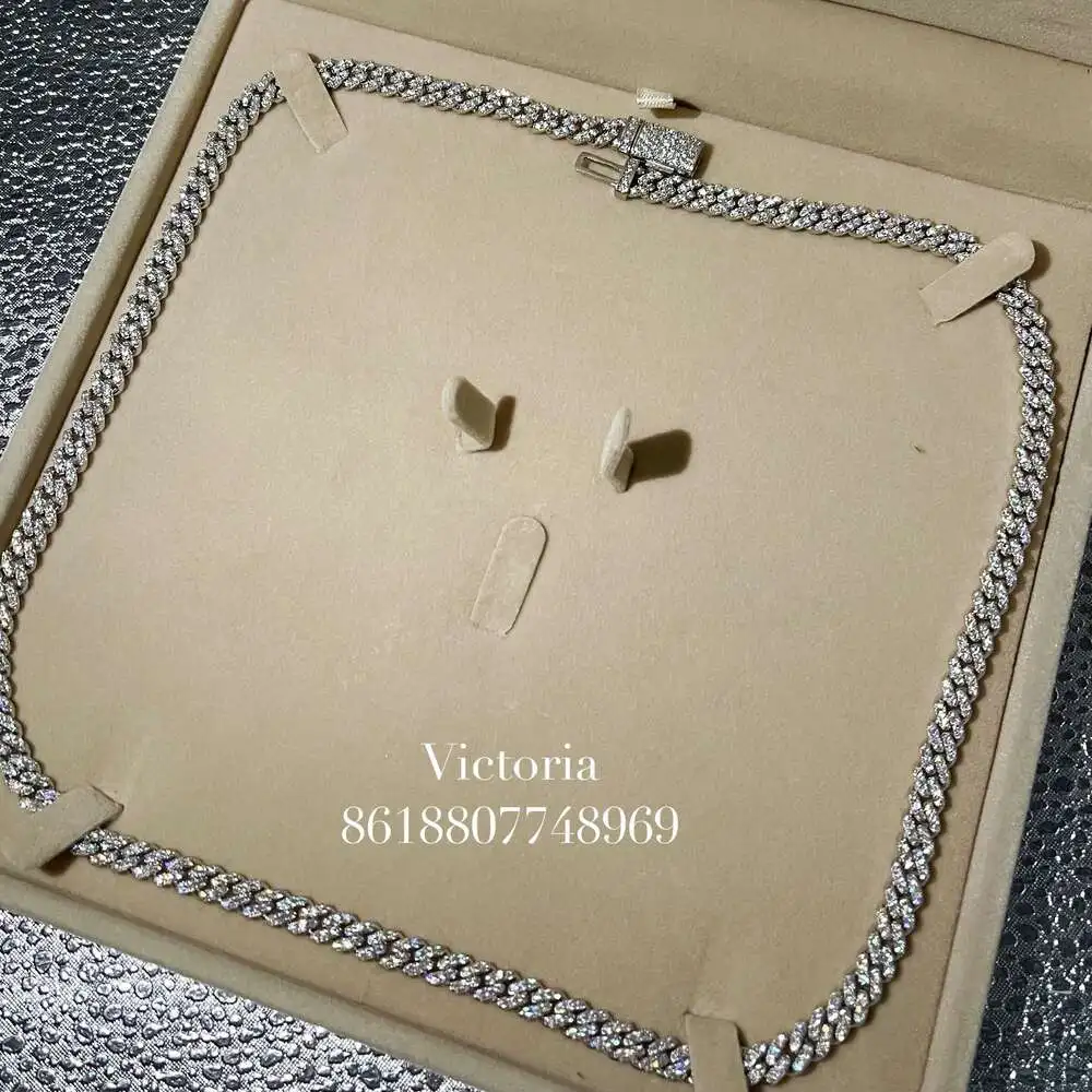 Luxury Sell 6mm Iced Out Miami Cuban Link Hip Hop Vvs Moissanite Female Cuban Choker.