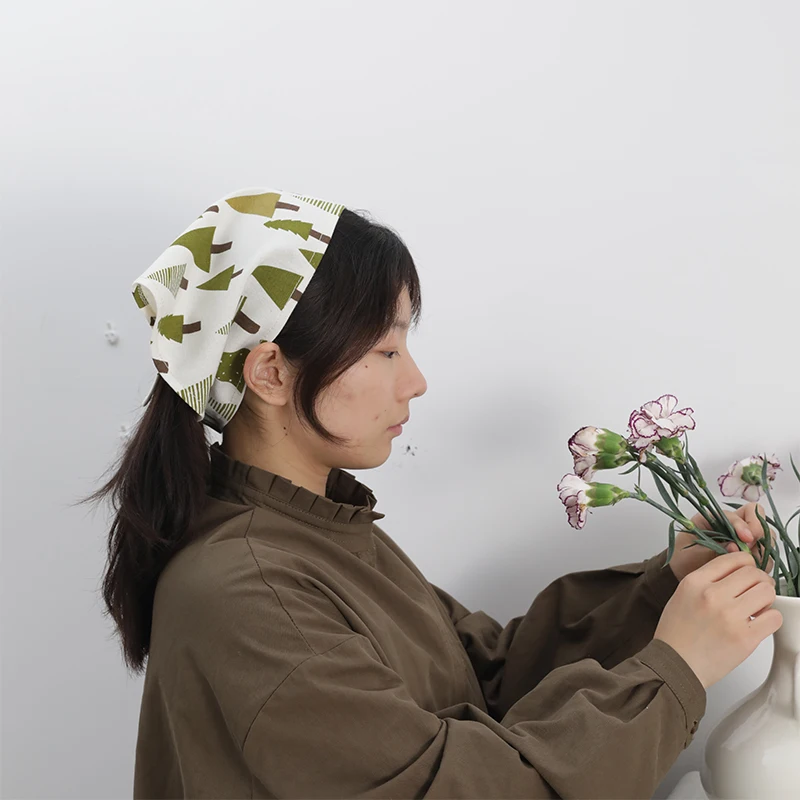 

Japanese Style Head Scarf with Multi Pattern Print Lightweight Triangle Hair Accessory for Weekend Outing Spring Autumn Holidays