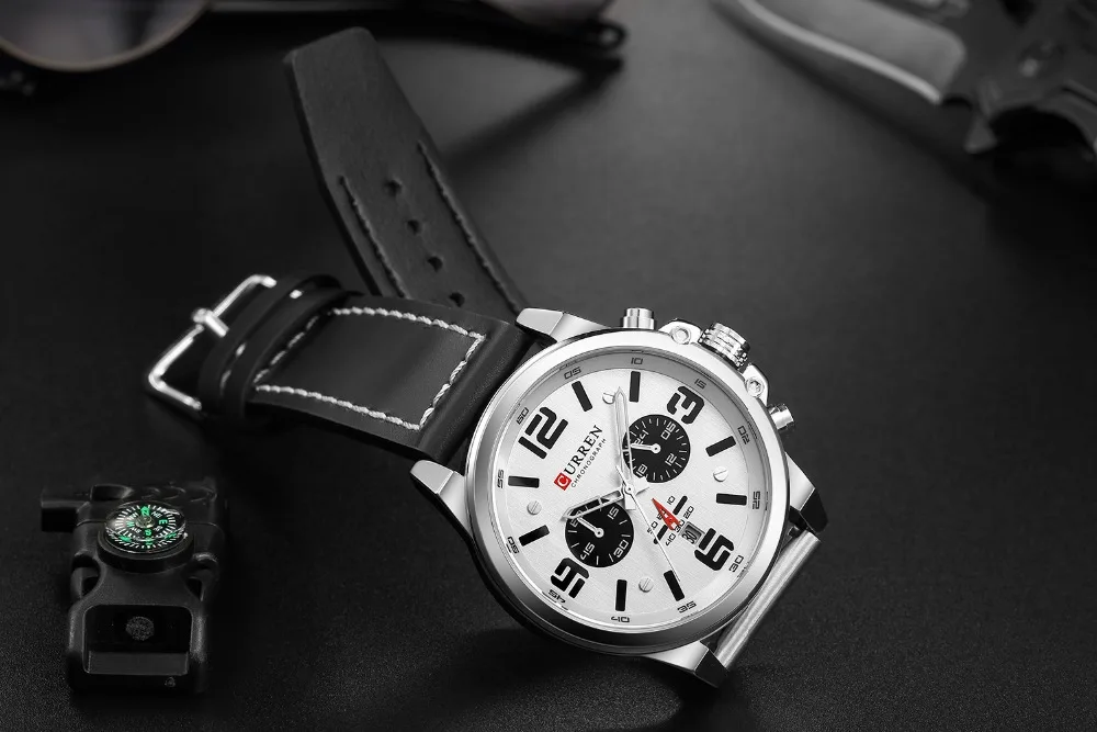 CURREN 8314 Herren Business-Armbanduhr mit Lederarmband, Wasserdicht mit Kalender, Lässige 6-Zeiger Quarzuhr – Detail 8