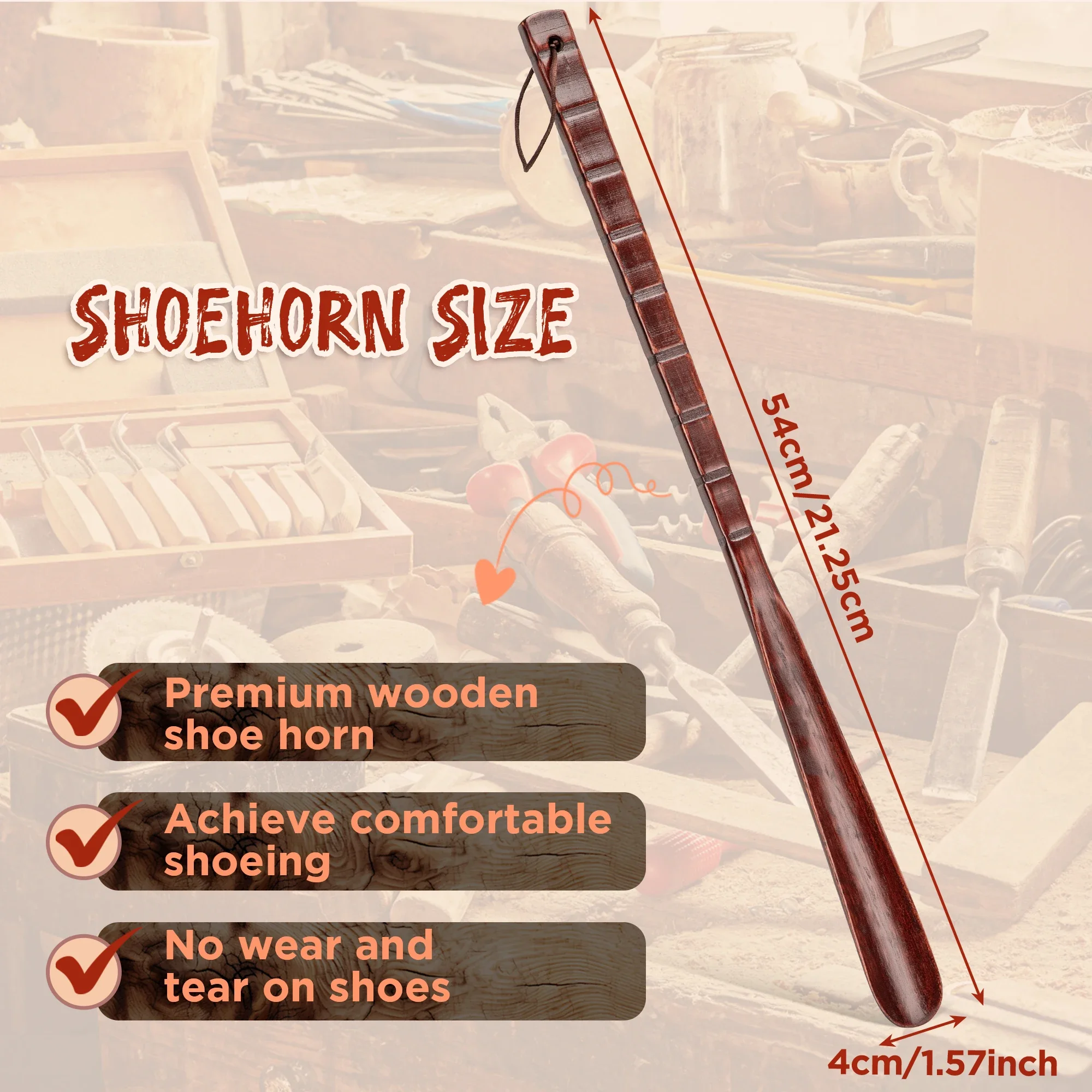 54CM Wooden Shoehorn Long Handle Beech Shoe Horn with Leather Strap Flexible shoe Lifter Extra Long Comfortable Wood Shoe Horns image 4