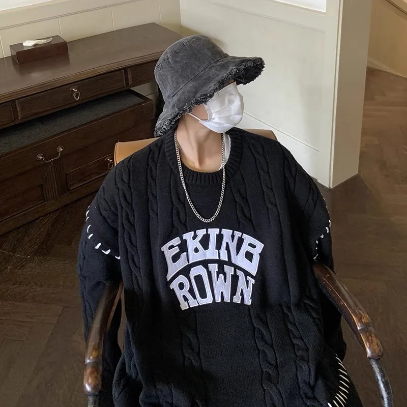 

Мужской свитер свободного кроя с вышивкой 300 Pou, осенне-зимний, больших размеров, винтажный, в японском уличном стиле