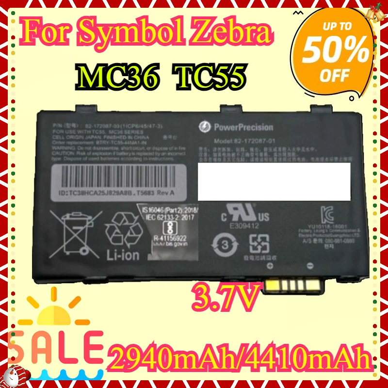 

NEW High Quality Replacement Battery 82-172087-01 82-164807-01 for Symbol Zebra TC55 MC36A0 Scanner Battery 4410mAh