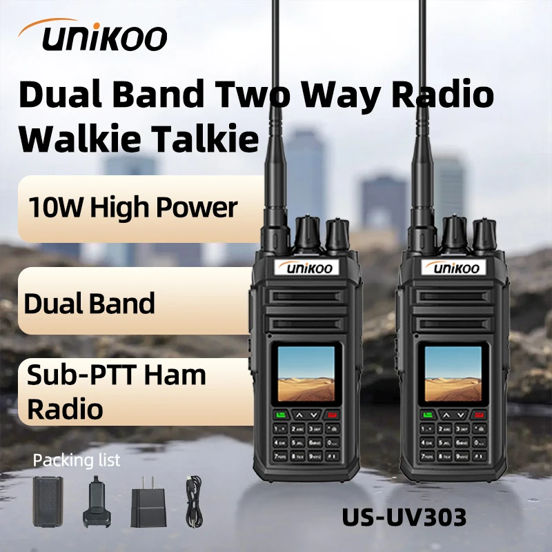 

UNIKOO US-UV303 Walkie Talkie 10W Power VHF UHF DTMF FM Multi-band Walkie Talkie Transmission Air Band Wireless Freq Copy Radio