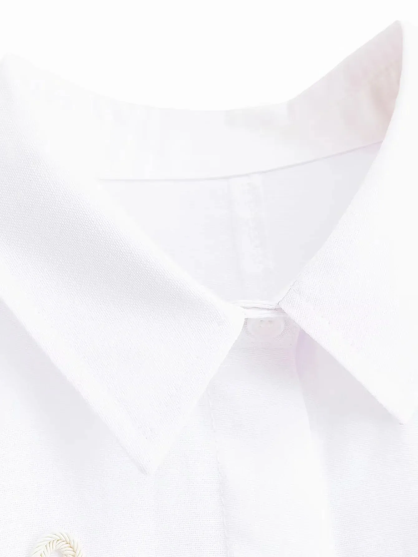 Damen Frühling Lässiges Weißes Popeline-Hemd Damen 2026 Langarm Revers Bluse mit Knotenverschluss Damen Sommer Lockere Pendler-Bluse – Detail 4