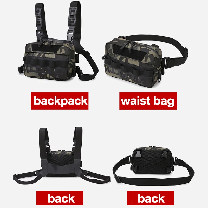 Tactical Chest Pack Utility Bag Cycling Camping EDC Rig Pouch Vest For Fishing Hiking Recon Kit Bag Shoulder Waist Backpack