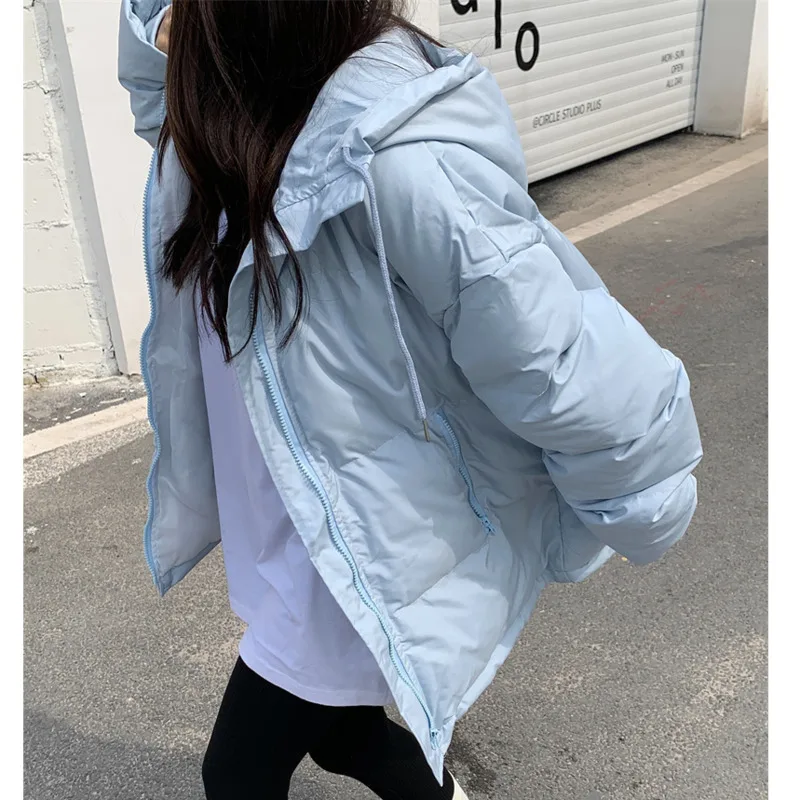 แฟชั่นผู้หญิงเสื้อฝ้ายฤดูหนาว Thicken และอุ่นหญิงเกาหลีสบายๆสีทึบ Hooded Parka Coat