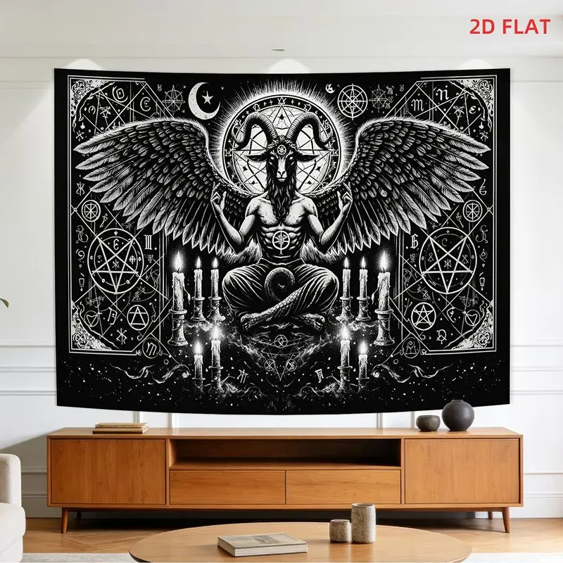 Dark Goat Tapestry, Mysterious Pentagram-Inspired Decorative Hanging, Halloween Decor for the Living Room and Bedroom