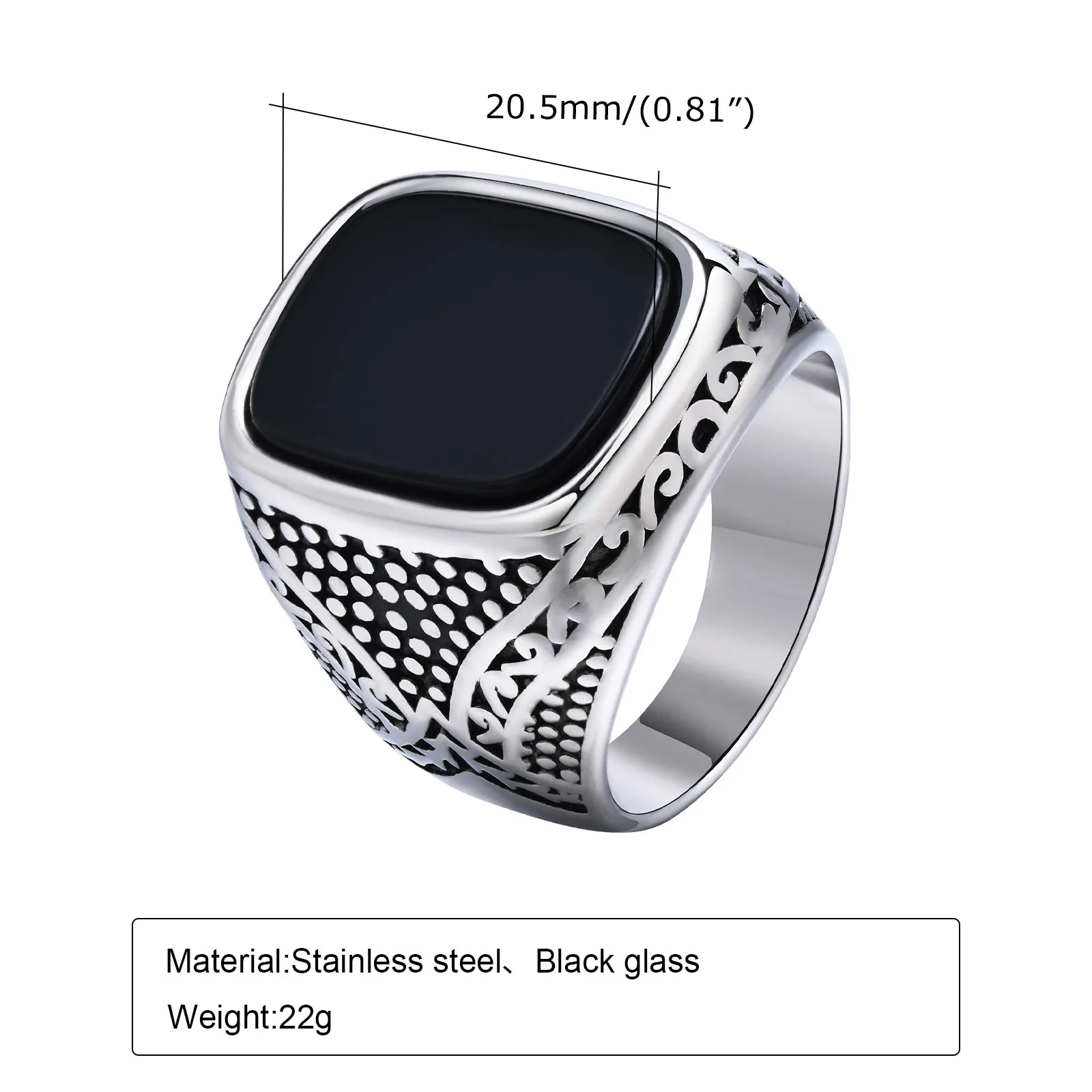 Men's Onyx Stone Silver Stainless Steel Ring
