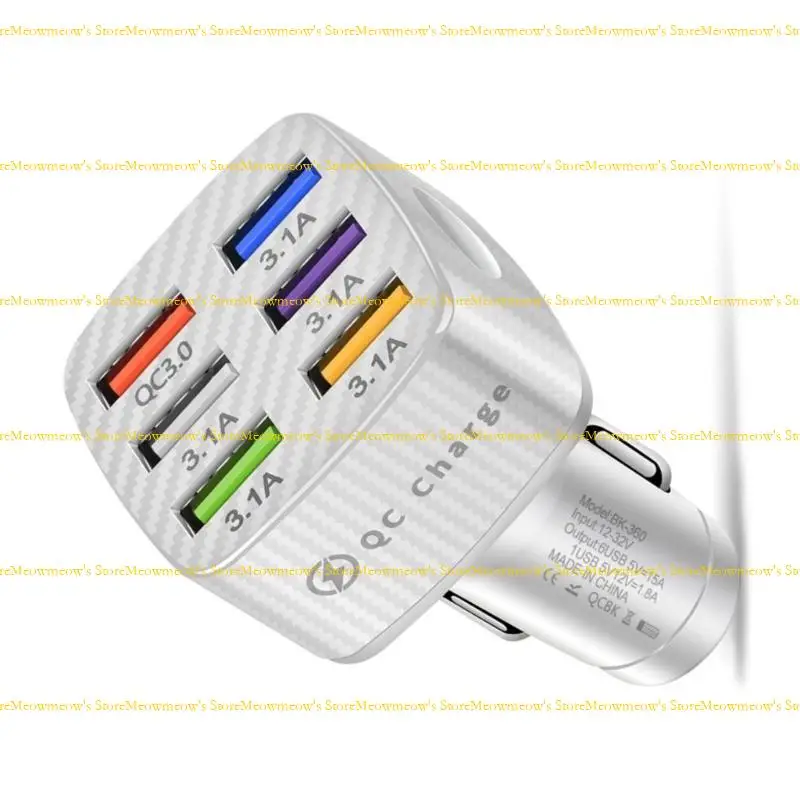 W91A السرعة السريعة 6 Port USB شاحن سيارة QC3.0 30W محول للسجائر أخف يوفر شحنًا آمنًا