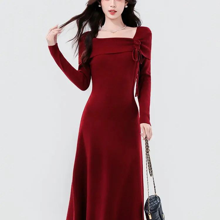 

Elegant Long Knitted Dress Women's Slim Fit Inner Wear Base Layer Skirt Stylish Autumn Winter New Arrival Polyester Fiber