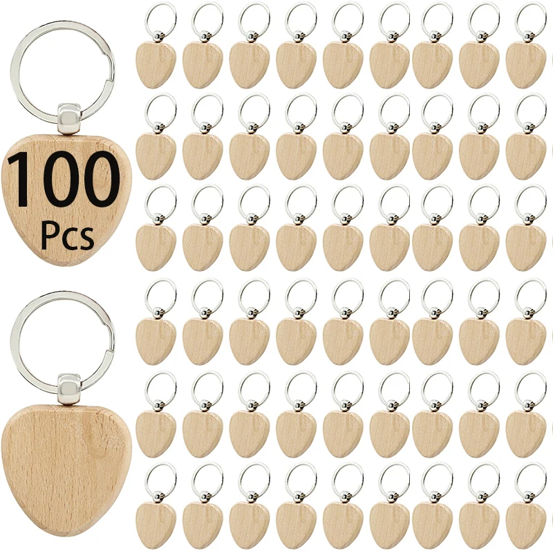 

100Pcs Blank Wooden Keychain Key DIY Wood Keychains Key Tags DIY Gifts