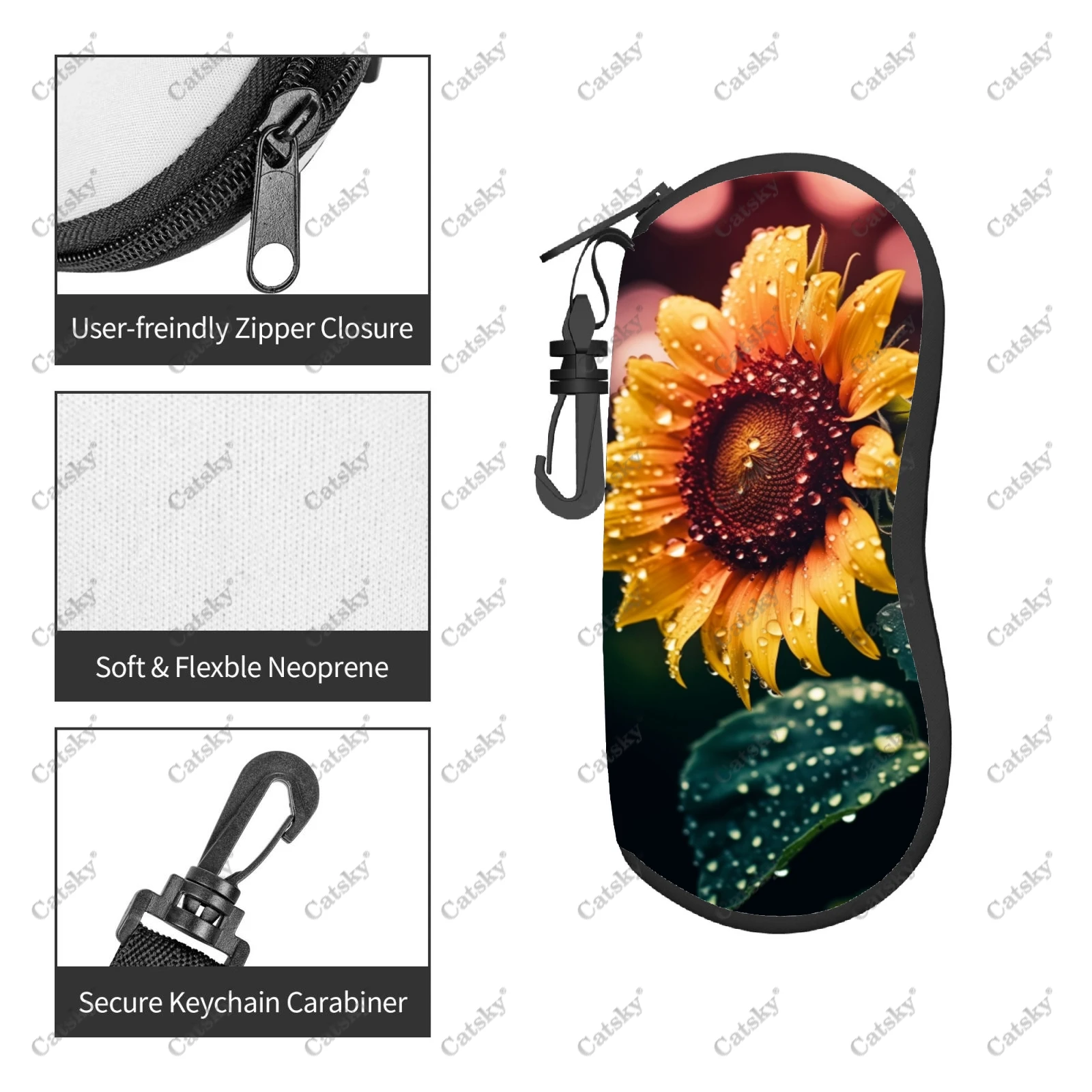 sunflower Glasses case zipper travel printed soft shell suitable for storing cosmetics pencil case glasses case