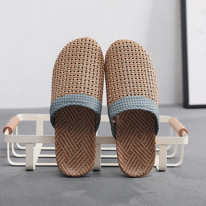 Linen slippers, summer flat bottomed men's indoor cool slippers