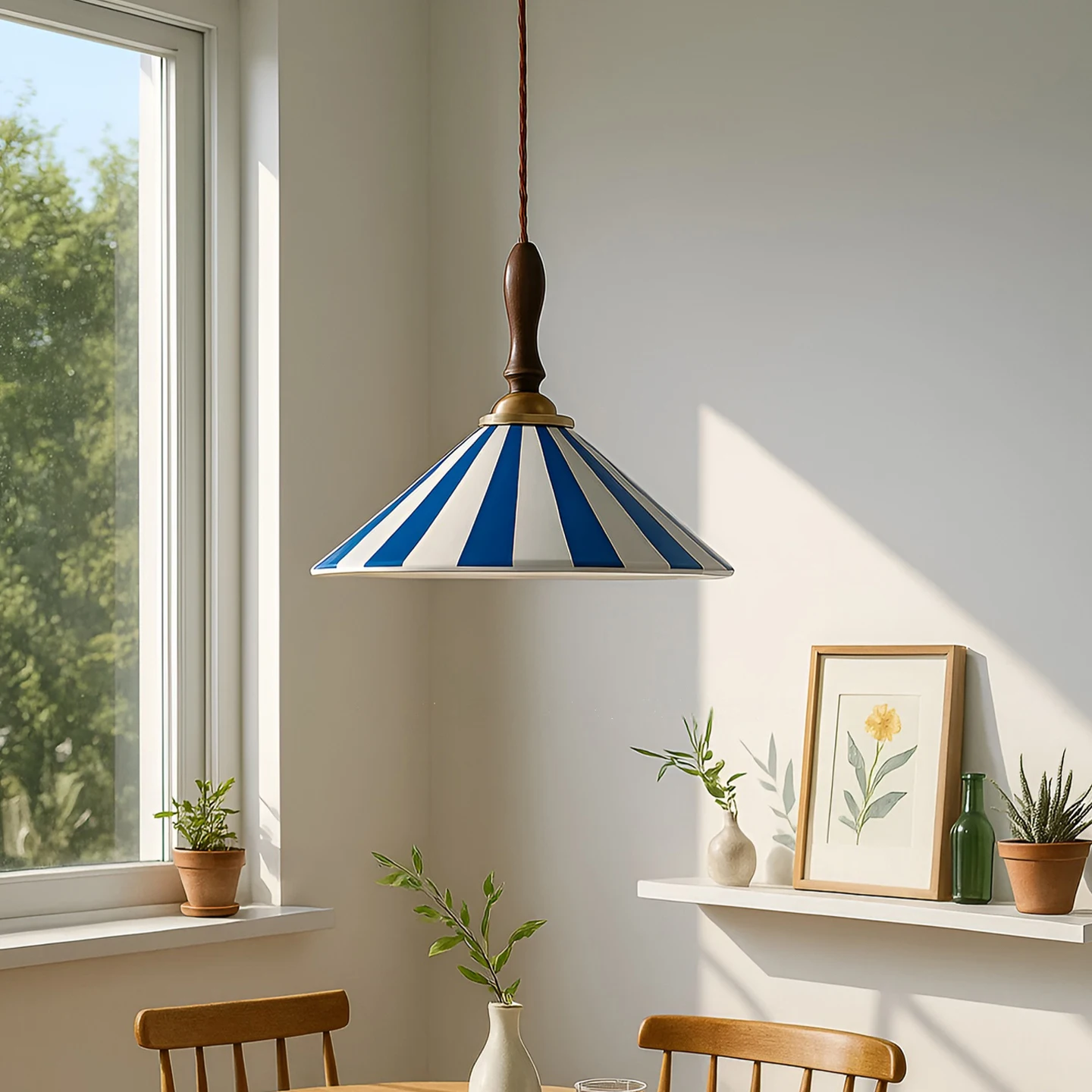 Vintage Stripe Pendant Lights French Retro Hotel Shop Chandeliers Restaurant Ceramics Living Room Mood Light for Home Decor