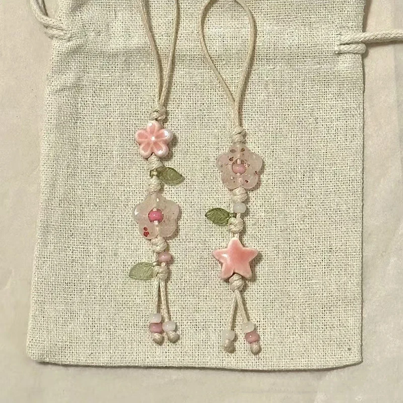Cute Star Flower Phone Charm Strap Kawaii Ceramic Beaded Phone Lanyard Pastel Colors for Girl Bag Camera Hanging Pendant Fashion