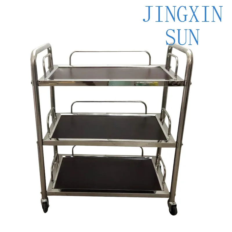 Fashion Stainless Steel Wine Truck Movable Dining Cart Red Wood Grain Board Hotel Service Cart Wine Delivery Cart Two
