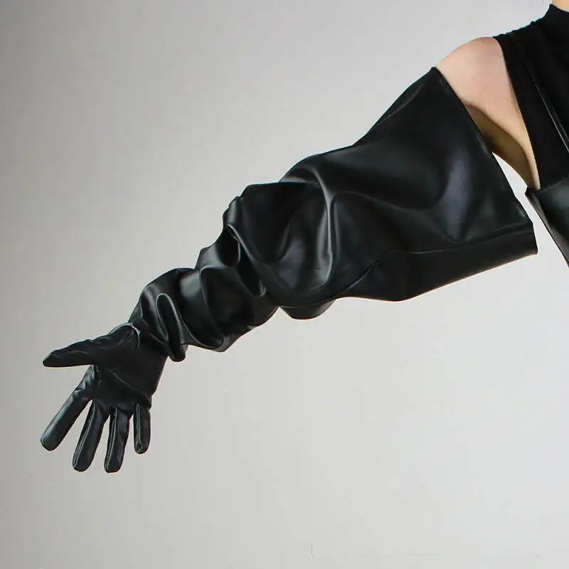 85 cm lange PATENT-HANDSCHUHE, Unisex, Kunstleder, glänzend, goldfarben, schwarz, locker sitzende PUFF-Ärmel, breite Ärmel, modisch – Detail 29