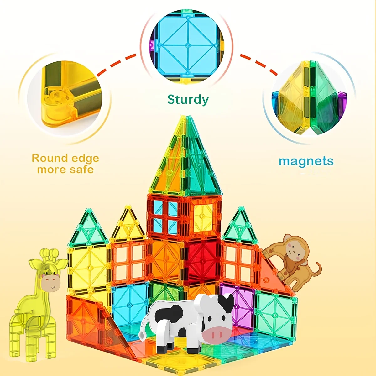 Magnetic Building Blocks Toy, Magnetic Toy Animals with Cars, Creative Geometric Construction Building Toys, Suitable for Children