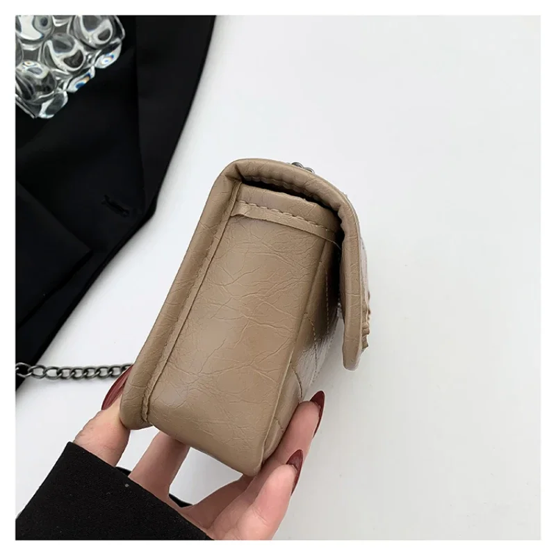 PU Hasp 2024 High Quality Crossbody Bag Chain Solid Color Fashionable Shoulder Bag Soft Versatile Trendy Designer Handbag