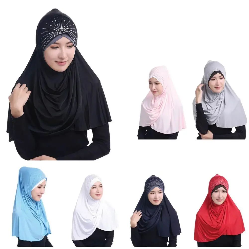 Muslim Islamic Hijab Scarf Woman Amira Cap Fashion Beautiful Rhineston Headwraps Ninja Underscarf Prayer Wrap Worship Scarves