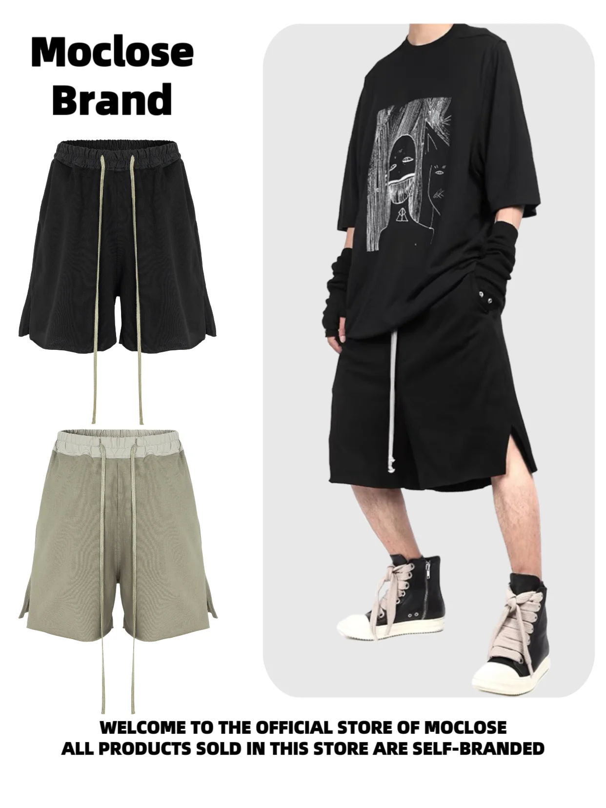 Moclose American Street Sle Puro cotone da corsa uomo donna casual sciolto lunghezza cinque quarti con orlo sfilacciato