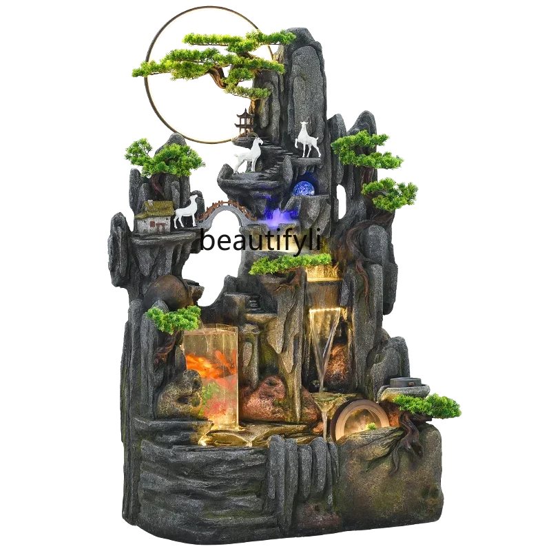 

FG40Modern fish tank, flowing water ornament, circulation, lucky living room, feng shui wheel, living room opening gift