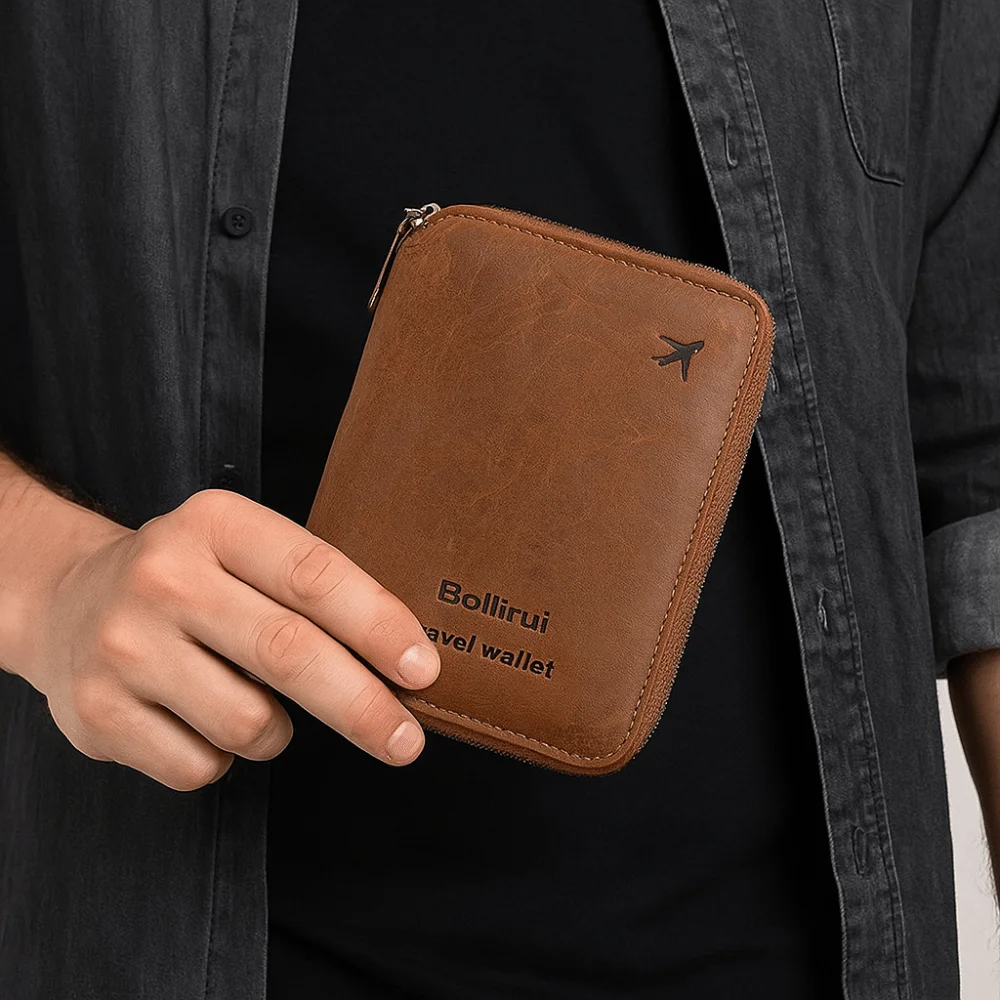 

Multi-functional Travel Passport Wallet Zipper RFID Anti-theft Passport Bag PU Leather Waterproof Credit ID Card Holder Storage