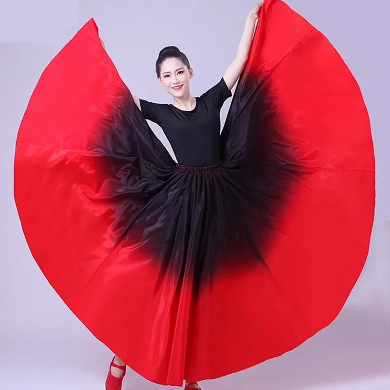 Gradient Color Bally Dancing Costumes for Adult Woman Team Stage Performance Big Swing Satin Silk Gypsy Spanish Flamenco Skirt