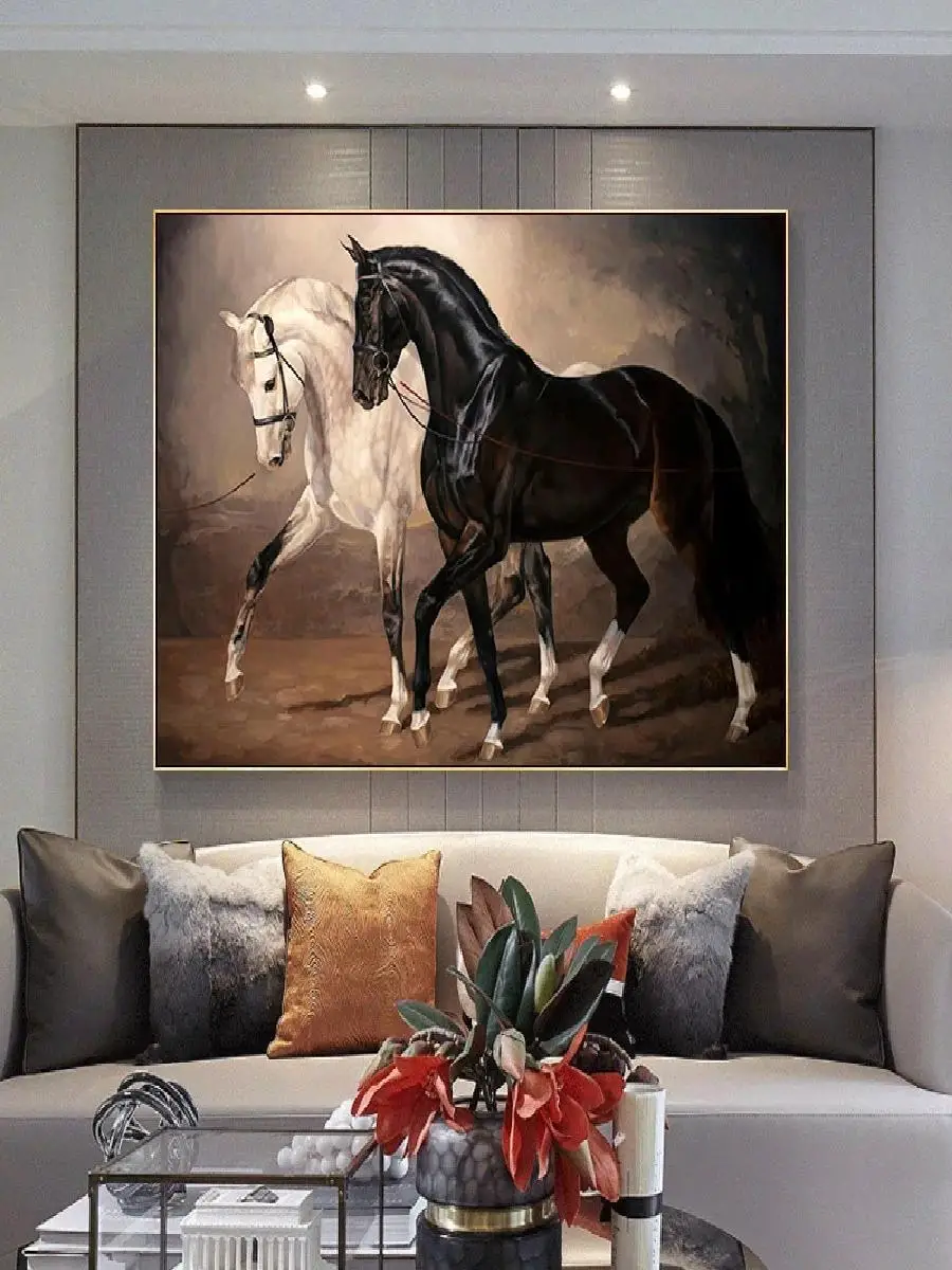 Black and White Horse Canvas Wall Art  Two Horses Animal Farm Prints Posters for Home Room Decoration Modern Horse Painting Pict