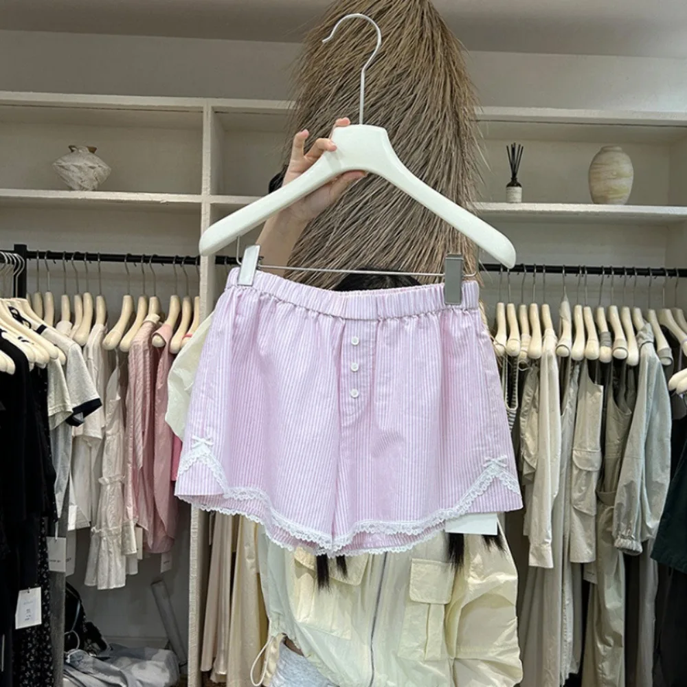 

Повседневные свободные шорты в клетку с кружевом и сеткой, с цветочным принтом, с высокой талией, в стиле Лолита, милые, широкие, женские