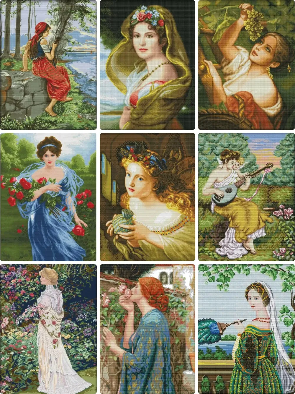 DIY European Retro Diamond, Multi-Style Noble Maiden Rose Grape Instrument Country Landscape Multi-Scene Home Wall Decor Gift