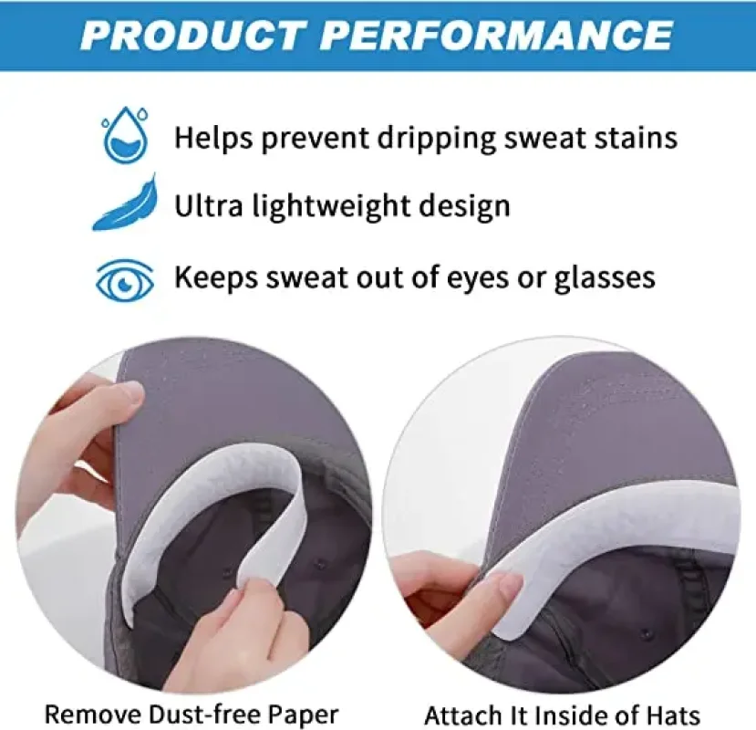 10/20/30pcs Invisible Hat Sweat Absorber Stickers Women Men Sports Anti-dirt Strips Cap Black White Tape Hat Reducer Liner Pad image 4