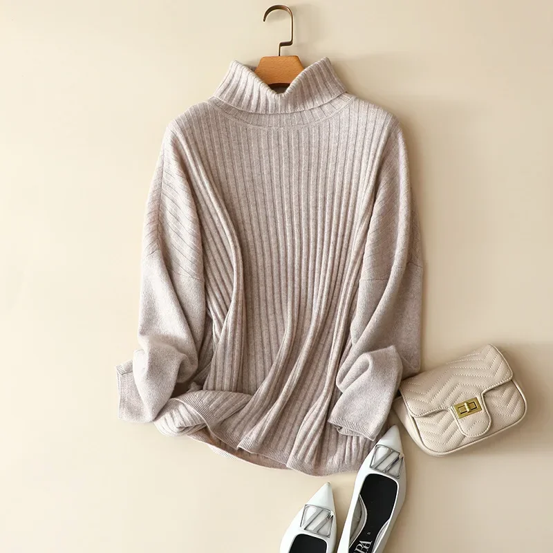 aliaga winter fashion cashmere wool turtleneck sweater women drop shoulder oversized pullovers ribbed knitted long sleeve tops