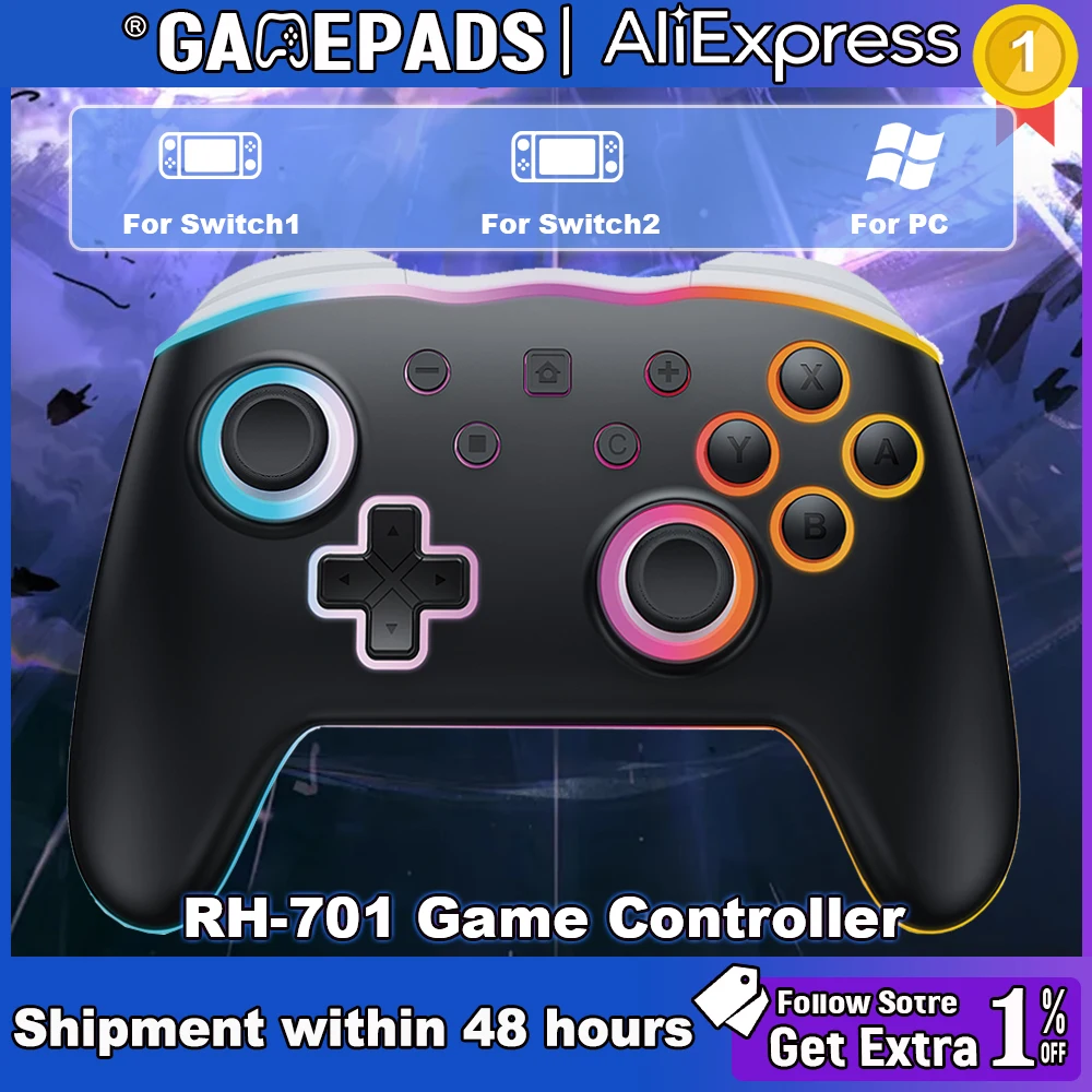 RGB Game Controller For Nintendo Switch 1/2 Wireless Controller 9-Axis Gyro Sensor Joypad Turbo Programable Game Pad Joystick