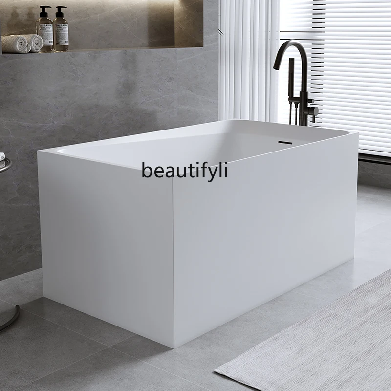 

Artificial stone square freestanding bathtub hotel small apartment deep bubble bathroom bathtub