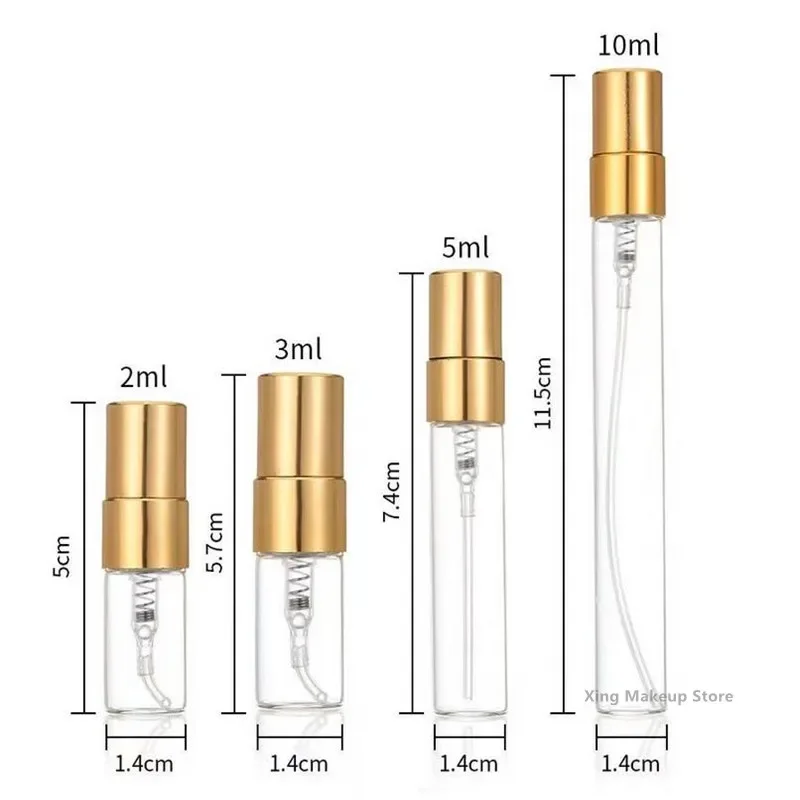 Wholesale 50PCS 2ML 3ML 5ML 10ML Gold Sliver Mini Empty Cosmetics Bottle Perfume Glass Bottle Sample Thin Glass Vials