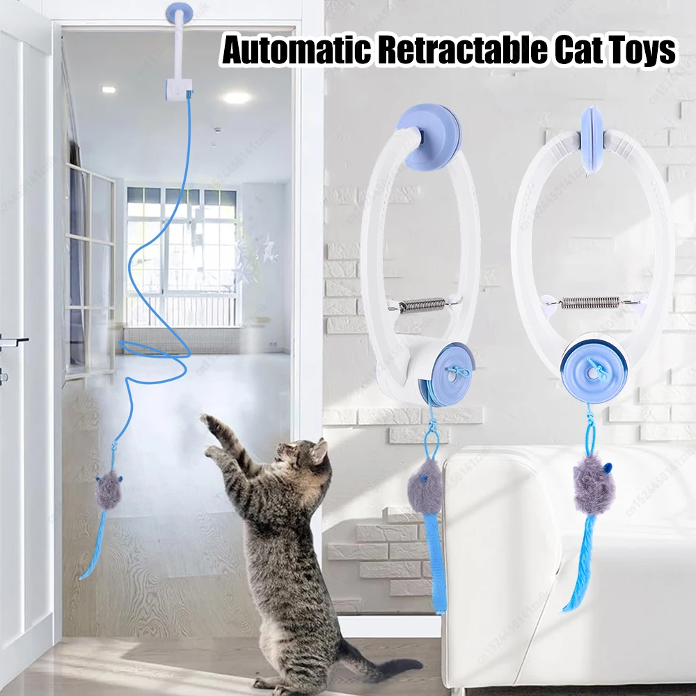 Retractable Door Hanging Automatic Retractable Kitten Toys Independent Play Hanging Door Cat Toys for Cat Kitten Playing Exercis
