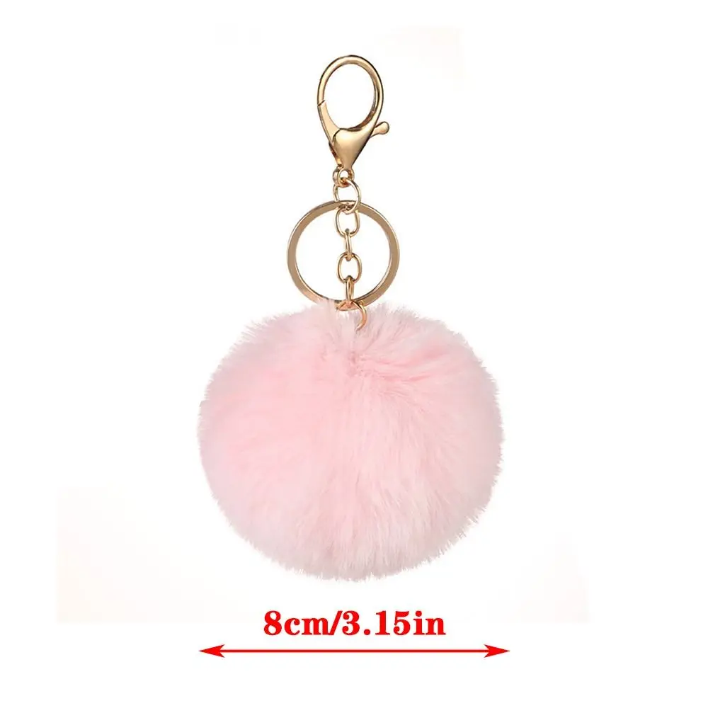 Cute Imitation Rabbit Fur Plush Ball Pendant Solid Color Hanging Decoration Fluffy Ball Keychain 8cm Bag Pendant Woman