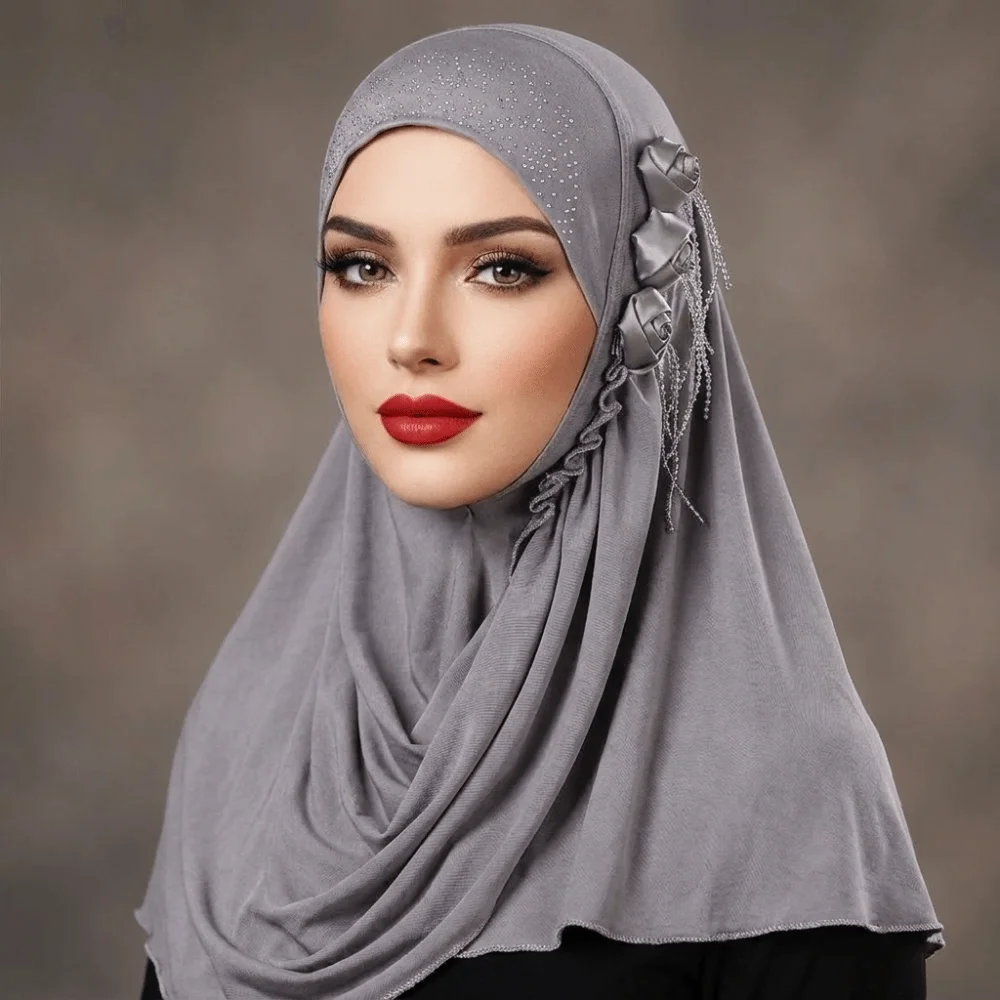 

Classic Floral Women's Hijabs Full Cover Elegant Muslim Hijab Tassel Breathable Islamic Headscarf Ladies Scarf