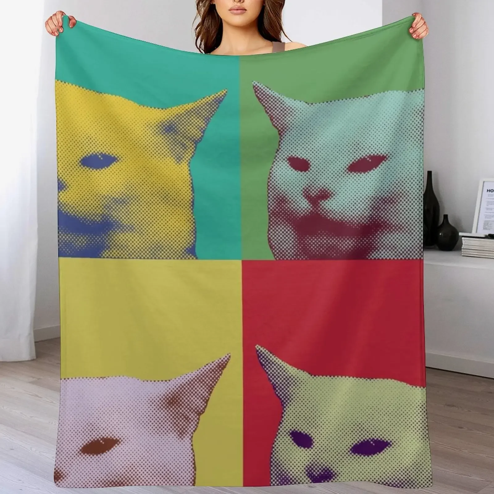Pop art yelling cat meme Throw Blanket Long Lasting Soft Plush Blanket for Daily Use