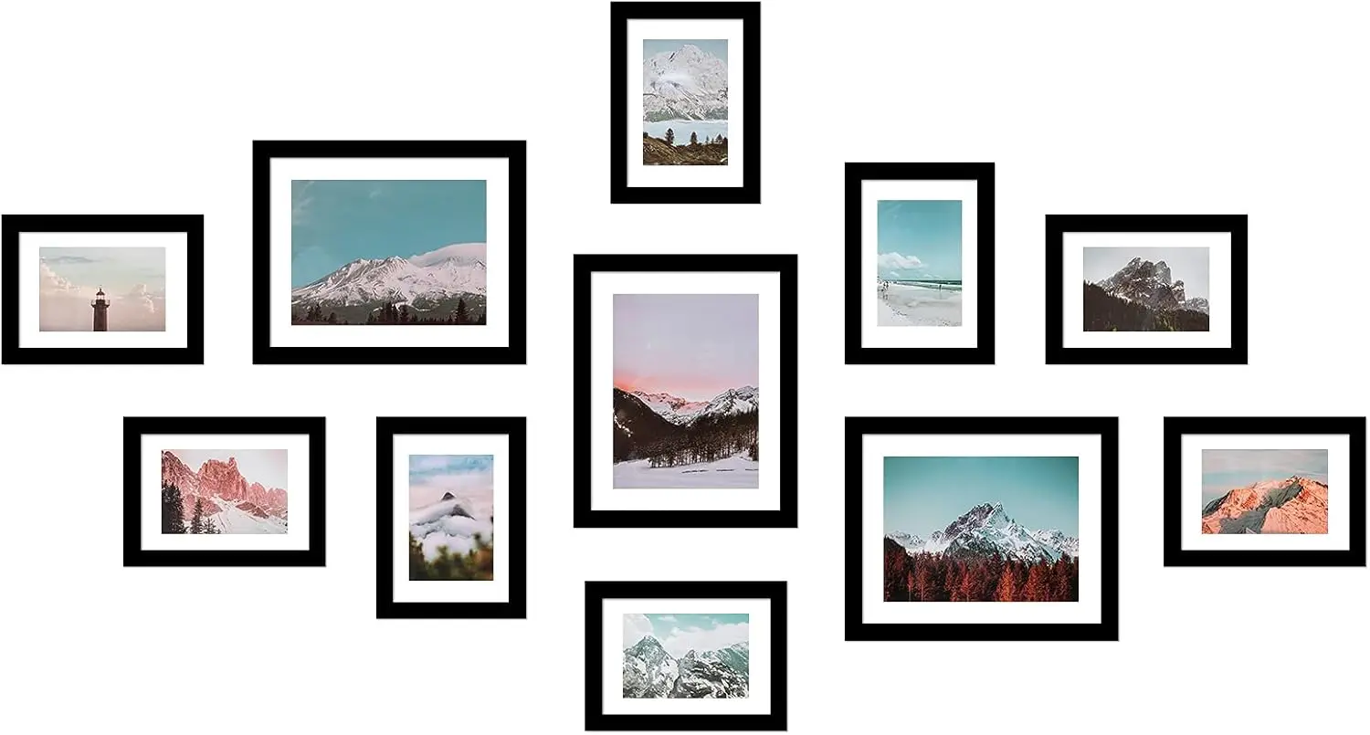 

Wall Photo Frames, Including White Picture Mats and Installation Instruction, Set of 11 Collage Frames