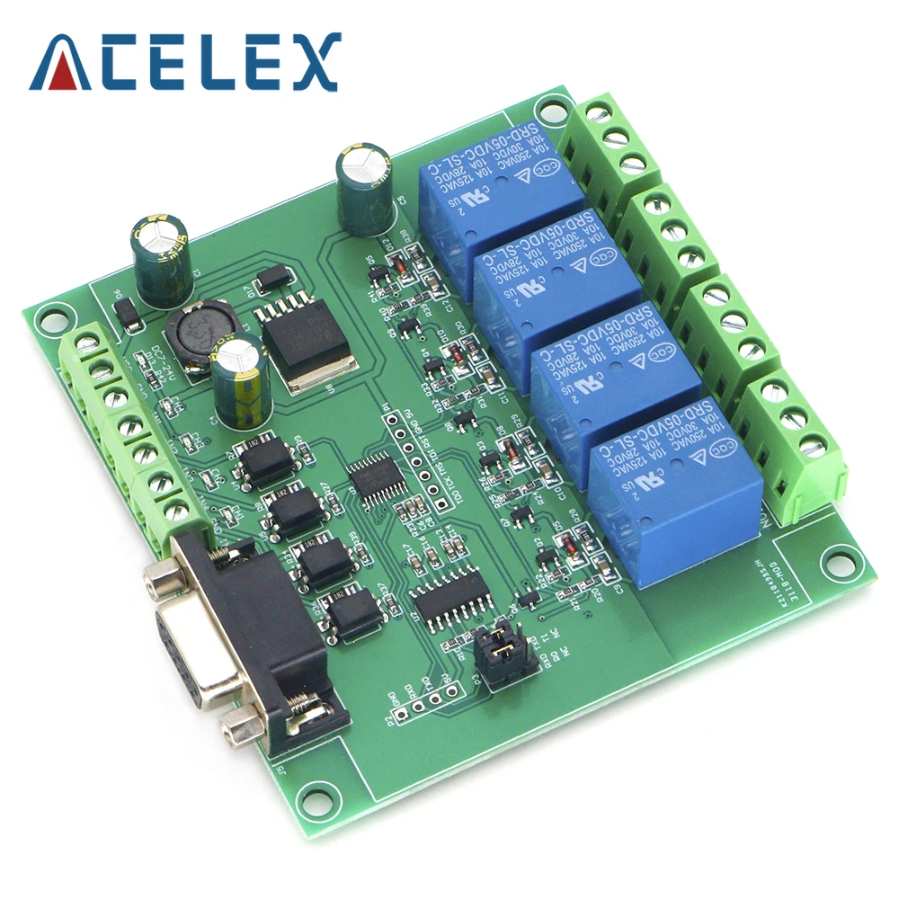 DC 7-24V Power Supply Four Channel Relay Module 8Bit MCU MAX3232 RS232/TTL UART Support Modbus RTU 4 Way Input 4 Way Output