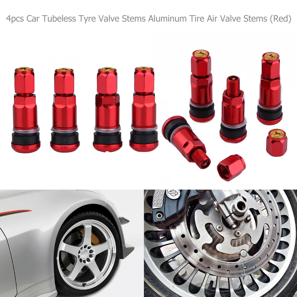 Aluminum Alloy Tubeless Tire Valve Stems 4Pcs Universal Colorful Anti-Leak with Caps for Car Motorcycle Truck SUV