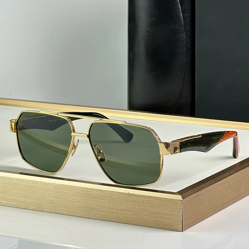 

KIZN THE WORLD I Luxury Craft Gold Pilot Sunglasses for Men Classical High Street Double Bridge Alloy Solar Glasses for Male
