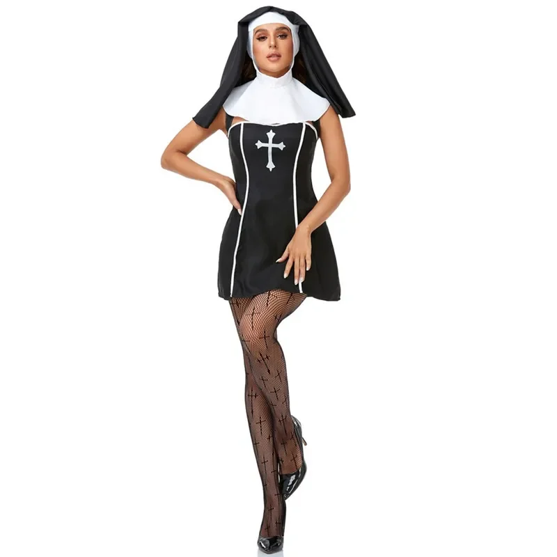 Coppia Costume di Halloween per donna uomo medievale Cosplay Priest Nun Costume religioso chiesa religioso vestito da festa fantasia